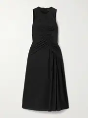 [Theory] Theory - Ruched Cotton-blend Sateen Midi Dress - Black - US12 US 12 Black