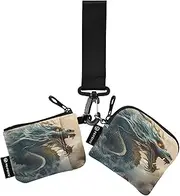 [XYMZR] Dragon Chinese Cloud Mini Zip Around Wristlet keychain Wallet for Women Personalized Pattern Detachable Dual Pouch Wristlet Portable Wallet Phone Coin Purse, Multi-colored, One Size