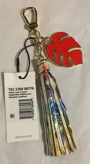 Brahmin Melbourne Palm Leaf Tassel Bag Charm Key Fob CELEBRATE Tie-Dye Red NWT