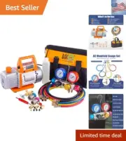 Professional Vacuum Pump & Manifold Gauge Set - HVAC A/C Refrigeration Kit - ...