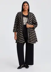 [TS] Taking Shape Stripe Fluffy Cardigan Size 26 in Black Beige Stripe, Viscose - Plus Size Women's Clothing Black Beige Stripe