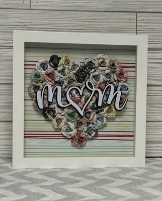 Multicolored Heart Mom Handmade Rolled Paper Flower Shadow Box