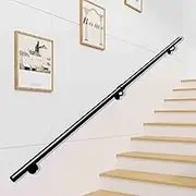 Black Staircase Handrail, 60cm 80cm 1m 120cm 1.5m 180cm 2m 2.5m 300cm 4.2m 5.7m 6m Round Pipe Stairs Banister Railing Safety Hand Rail for Indoor Stairs Wall Mount Support Rod Outdoor Grab Rails(8ft/2