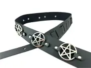 Pentagram Leather Guitar Strap Acoustic Electric Bass Goth Thrash Metal Silver