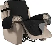Smarcute Waterproof Recliner Chair Covers for Armchairs Recliner Covers for Chair Reclining Chair Covers Protect from Pets/Dogs, Soft Quilted and Non Slip Strap (Checked Pattern, Black/Grey)