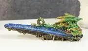 Ebros Green Jade Dragon Guarding Blue Quartz Crystal Quarry River Incense Burner