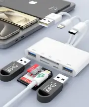 5-in-1 Memory Card Reader Lightning to SD Card Camera Reader for iPhone Upgraded