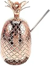 NUOBESTY Pineapple Cocktail Cup Copper Stainless Steel Drinking Cup Pineapple Tumbler Cocktail Mug with Straw Coffee Milk Glass Hawaiian Luau Party Decoration Supplies Bronze