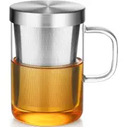 Glass Cup With Stainless Steel Strainer and Lid Tea Cup Coffee Mug - 500ml