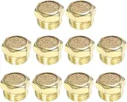 uxcell 1/2" PT Brass Pneumatic Muffler, 10 Pcs Flat Sintered Exhaust Air Compressor Muffler Filters Solenoid Valve Fitting for Valves Cylinders Oil Tanks Air Tools, Golden