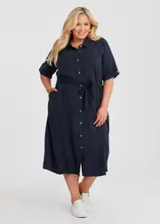 [Virtuelle] Taking Shape Lyocell Button Through Dress Size 10 in Navy - Plus Size Women's Dresses Navy