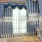 water-soluble hollow embroidered blue cloth curtain tulle valance drape B824