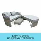 Outdoor Furniture Round Day Bed Sun Lounger Wicker Rattan Canopy Set Light Ash B