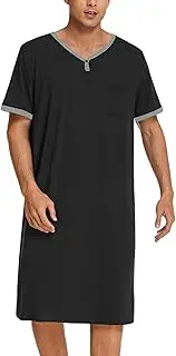 [Ekouaer] Men's Nightshirt Nightwear Comfy Big&Tall Short Sleeve Henley Sleep Shirt