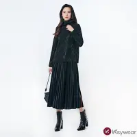 在飛比找Yahoo奇摩購物中心優惠-KeyWear奇威名品 低調奢華絨布壓褶長裙-黑色