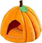 Pumpkin Cat Cave Bed Small, Enclosed Thermal Cat House, Soft Non-Slip Indoor Pet Bed for Halloween
