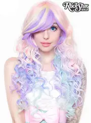 Deluxe Pastel Rainbow Womens Long Curly Wig
