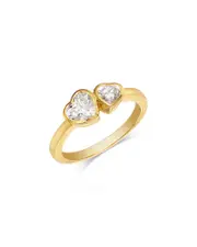 Moon & Meadow Double Heart Bezel Set Lab Grown Diamond Ring in 14K Yellow Gold, 1 ct. t. w.