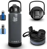 Dingiz 24oz Stainless Steel Sports Water Bottle –Dual Lid Gym Water Bottle for Versatility – Vacuum Insulated Bottle – Leakproof Water Bottle – Durable Bottle for Hot & Cold Drinks