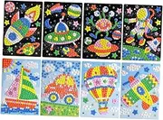 HONITANO 8pcs DIY Mosaic Sticker Kit for Fun Crafting Supplies with Astronaut Spaceship Alien UFO Sailing Boat Car Hot Air Balloon Airplane Creative Art