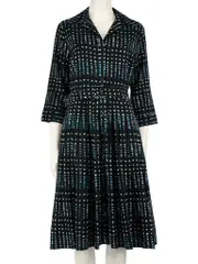 Blue Dot Print Belted Midi Dress