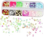 PAMINGONO Butterfly Sequin Set 2 Boxes Glitter Nail Charms Glitter Powder for Creative Nail Art Makeup