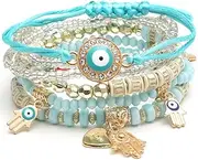 [Follsy] Handmade Beaded Eye Beaded Beaded Multilayer Bracelet Bohemian Bracelet-Azul lago