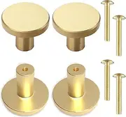 [Paifeancodill] Solid Brass Cabinet Knobs, 4 Pcs Brass Cabinet Knobs, 25*20 mm Brushed Finish Door Knobs Round Solid Brass Cabinet Knobs with Screws, Round Drawer Handles for Cabinet Cupboard (25*20 mm)