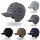 Men Winter Beanie Hat Elastic Warm Ear Protection Knitted Earflap Hats Ski Cap~Ч