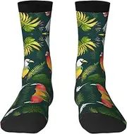 [JEJEA] Tropical Birds and Plant Leaf print Socks For Men and Women Men's Moisture Control Crew Socks Gifts For Golf, Hunting, Camping