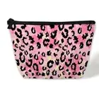 Makeup Bag Cosmetic Bags for Women Mini Portable Pink Tie Black Leopard Print