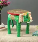 Indian Hand Painted Green Elephant Shape Stool Wooden Stool Room Side Stool
