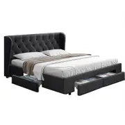 Bed Frame Storage Drawers Fabric - Charcoal King