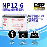 在飛比找PChome24h購物優惠-【CSP】YUASA湯淺NP12-6鉛酸電池6V12Ah 緊