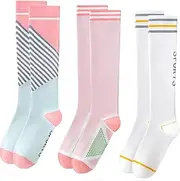 [Dress Cici] Stripes Compression Socks for Women, Knee High Compression Sock for Running, Gym, Walking (3 Pairs)
