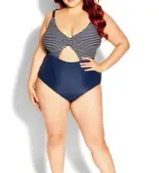 CITY CHIC Plus Size XS / 14 Lani One Piece Swimwear Bathers Navy White Stripe
