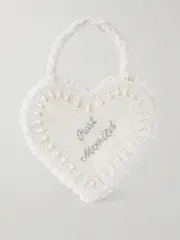 [Clio Peppiatt] Clio Peppiatt - Just Married Lace-trimmed Beaded Twill Tote - Ivory - One size One size Ivory
