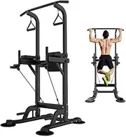 Leasbar Pull Up Dip Station for Home Gym, Power Tower with Backrest, Adjustable Height Pull Up Bar Stand, Multifunctional Strength Training Fitness Workout Station