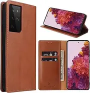 GoshukunTech Case for Galaxy S21 Ultra,for Samsung Galaxy S21 Ultra 5G Wallet Cover,6.8 inch,Magnetic Wallet Case Leather Flip Folio Cover with Card Slots-Light Brown
