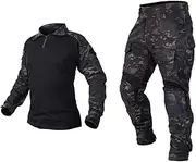 [HARGLESMAN] Men's G3 Combat Uniforms Shirt Pants Multicam Sets Tactical Airsoft Professional Military Clothing Work Blouse Cargo Trousers Elbow Knee Pads Plus Size Black Camo 3XL for Big Tall, Black