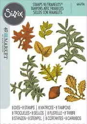 Sizzix A5 Clear Stamps With Framelits Die By 49 And Market-Forever Leaves