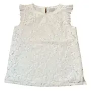Ann Taylor LOFT Womens Blouse Floral Lace Overlay Ruffle Sleeveless White XS NEW