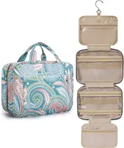 BAGSMART Toiletry Bag Travel Bag with Hanging Hook, Water-resistant Makeup Cosmetic Bag Travel Organizer for Accessories, Shampoo, Full Sized Container, Toiletries, Green Paisley, Large, Travel