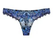 Victoria's Secret Very Sexy NWT Ziggy Glam XL Blue Floral Embroidery Thong Panty