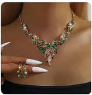 [Sither] Party Jewelry Set for Women Bridal Crystal Necklace Earrings Set for Prom Wedding Dress