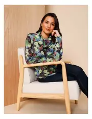 [Regatta] Recycled Polyester Blend Long Sleeve Soft Touch Tee With Cowl Neck In Blue/Green Leaf Print