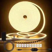 16.4ft Neon LED Strip Light, Cozylady Warm White Waterproof Rope Light with Power Supply and Dimmer Controller, 5m Flexible DIY Silicone 24V LED Neon Rope Light for Kitchen Indoor Outdoor Decor