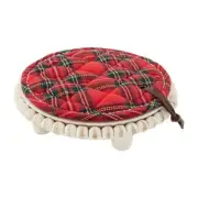 Wood Beaded Edge Hot Plate Trivet Tartan Plaid Pot Holder Christmas Set