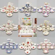 1:12 Miniature 15PCS Tea Cup Set Porcelain Teapot Teaware Kitchen Dollhouse Deco