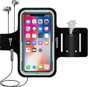smartlle Arm Phone Holder Running Armband for iPhone 13 12 11 Mini SE X XR XS 8 7 6s 6 Sweatproof Adjustable, Samsung Galaxy S22 21/A/Note, Xiaomi, LG, Huawei, 6.1”, Gym Workout Sport-Armband (Black)